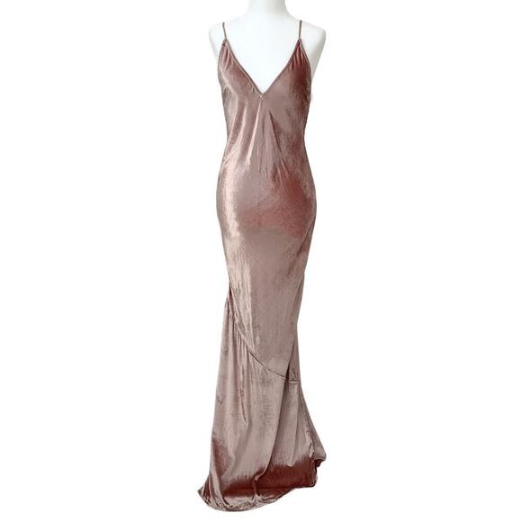 Fleur du Mal Velvet Slip Maxi Dress Platinum Rose Size 8 NWT - Picture 2 of 7